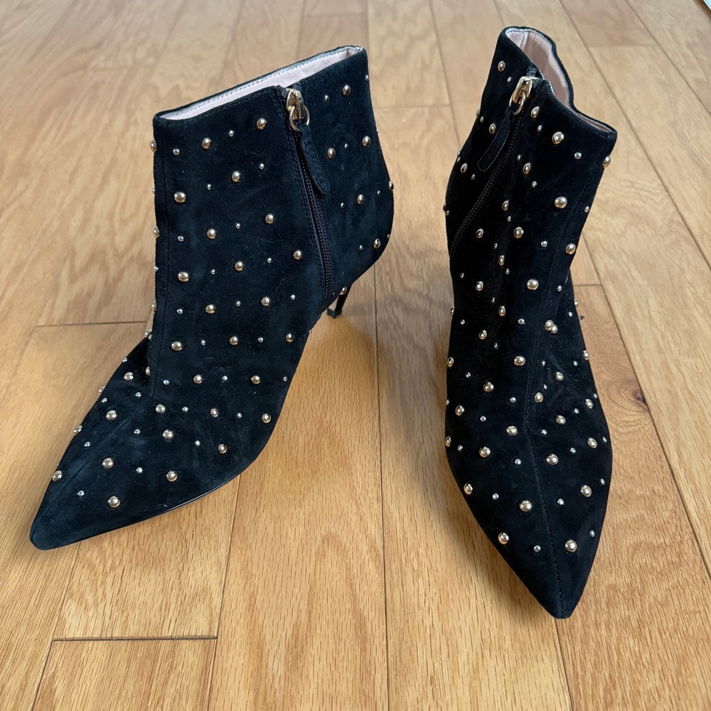 Kate Spade Suede Studded MobWife Office Siren Ankle Boots 8M Black